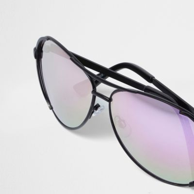 Black lilac mirror aviator sunglasses
